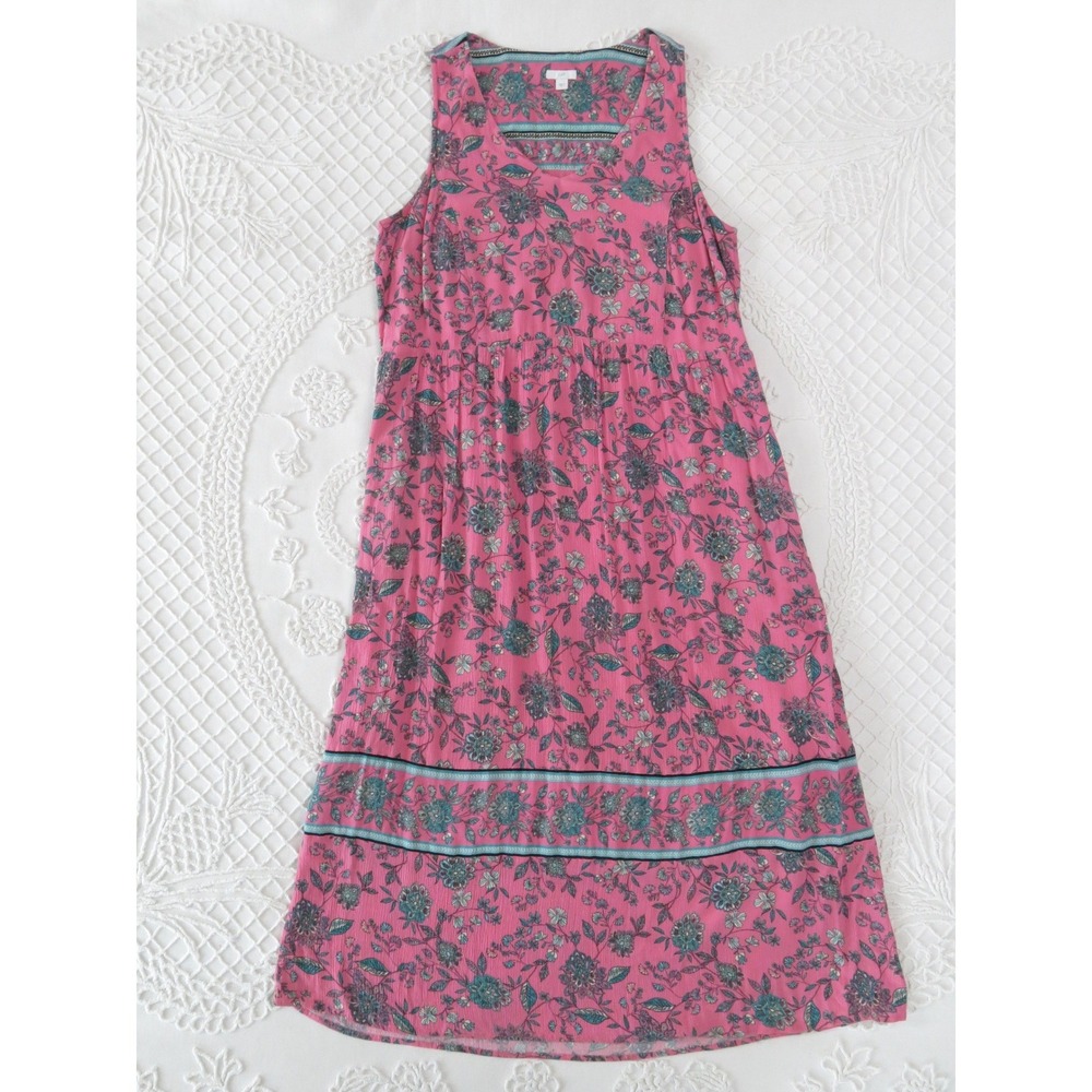 J Jill Large Pink Floral Sleeveless Midi Dress Lined Rayon Boho Cottagecore